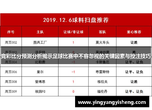 竞彩比分预测分析揭示足球比赛中不容忽视的关键因素与投注技巧